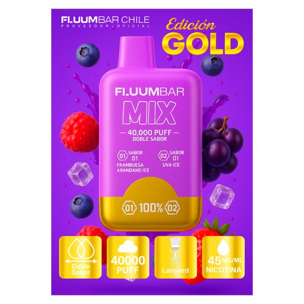 Fluumbar Mix Edición Gold 40.000 Puffs – Frambuesa Arándano Ice + Uva Ice