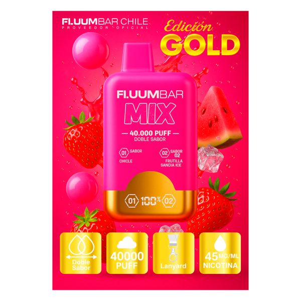 FLUUMBAR MIX 40.000 PUFF – Edición Gold | Chicle + Frutilla Sandía Ice
